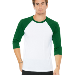 BELLA+CANVAS 3200 Unisex 3/4 Sleeve Baseball Tee (Kelly & White)